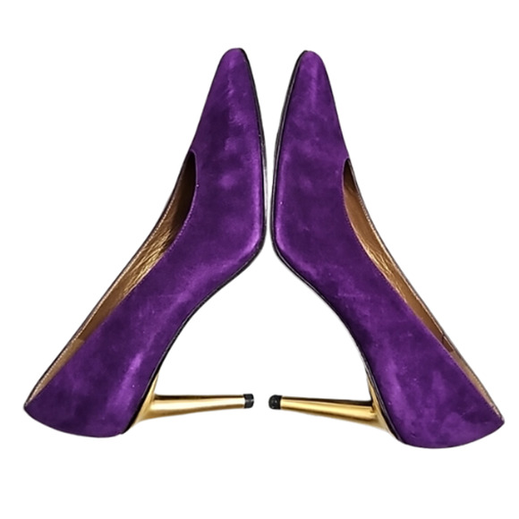 Stuart Weitzman Purple Suede Goldtone Stiletto Heel Pumps Size 7 1/2 M - Picture 4 of 15